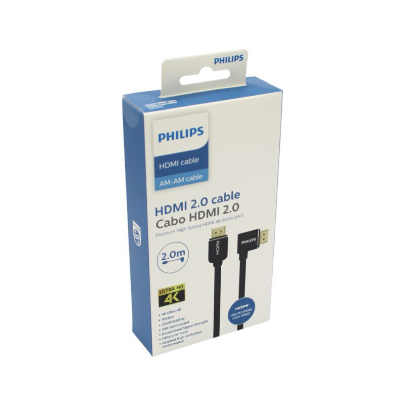 cable philips hdmi 2.0 4k, alta velocidad 90°, 1.5m, conexion tv a receptor av, sonido envolvente. 2mts — vista 3