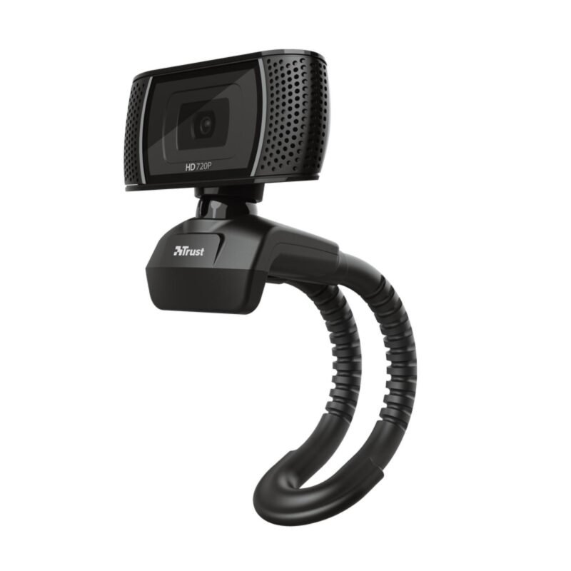 camara web trust 720p, botones para foto, microfono incorporado, color, brazo ajustable. black — vista 2