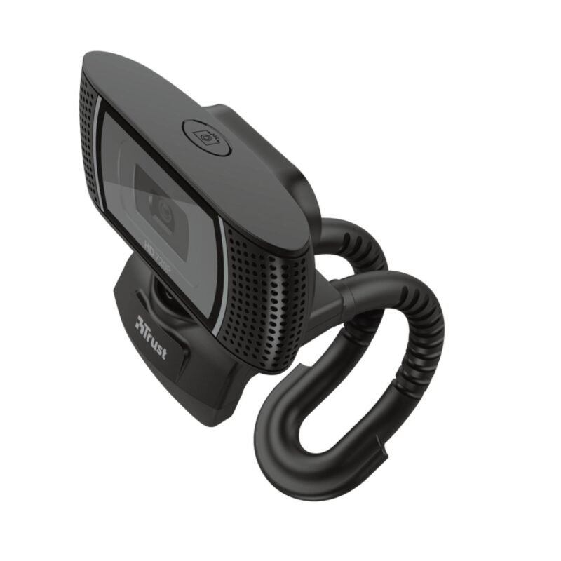 camara web trust 720p, botones para foto, microfono incorporado, color, brazo ajustable. black — vista 7