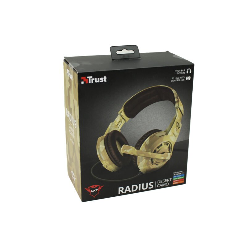 audifono trust gamer over ear, conexion jack 3.5, cable 1m + extension 50cm, color mimetizado, compatibles con pc, ps5/ps4, xbox, switch.