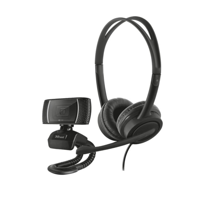 camara web trust 720p hd con usb,audifono y microfono headset usb, camara con agarre clip, compatible windows y mac. — vista 2