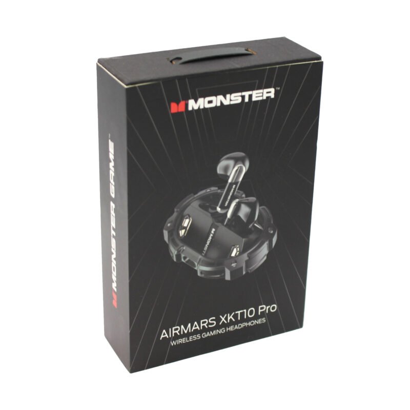audifono monster inalambricos, bt v5.3, resistente a salpicaduras, carga rapida, estuche 300mah, 5 horas musica. black