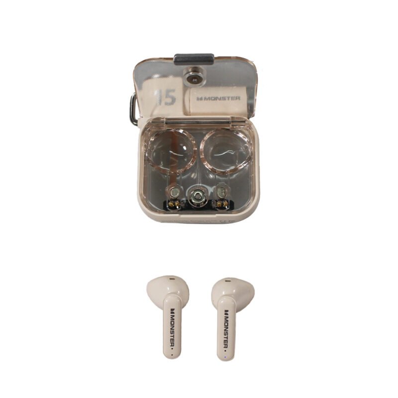 audifono monster inalambricos bt v5.3, baja latencia para videojuegos, modo de reposo largo, cancelacion activa de ruido. beige — vista 6