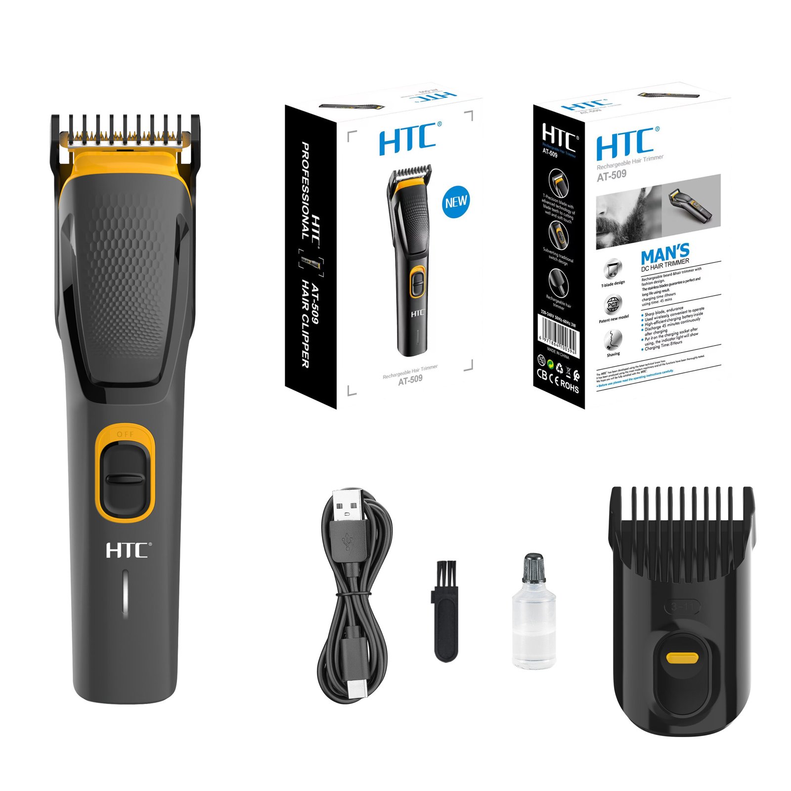 cortadora de pelo htc con peine de ajuste de 3 a 11mm, recargable tipo c cortadora de pelo htc con peine de ajuste de 3 a 11mm, recargable tipo c