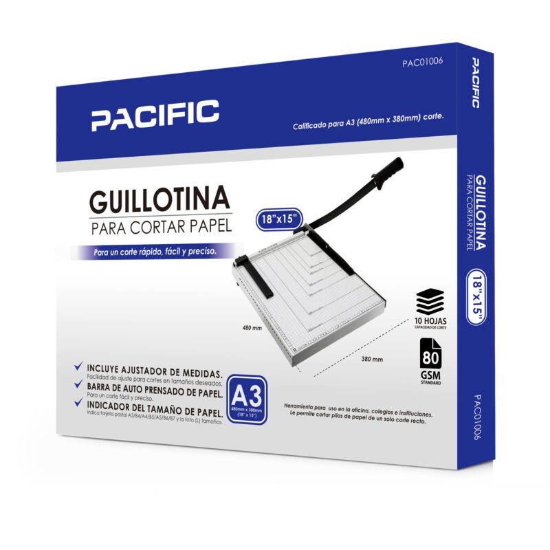 guillotina pacific a3, ajustador de medidas, auto prensado, corta 10 hojas, tamaÑo 18” x 15”. — vista 4