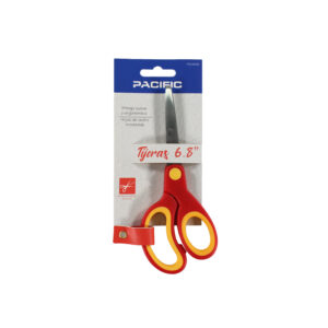 tijera de acero inoxidable 6.8", mango ergonomico, alto rendimiento, ideal para oficina y escuela.