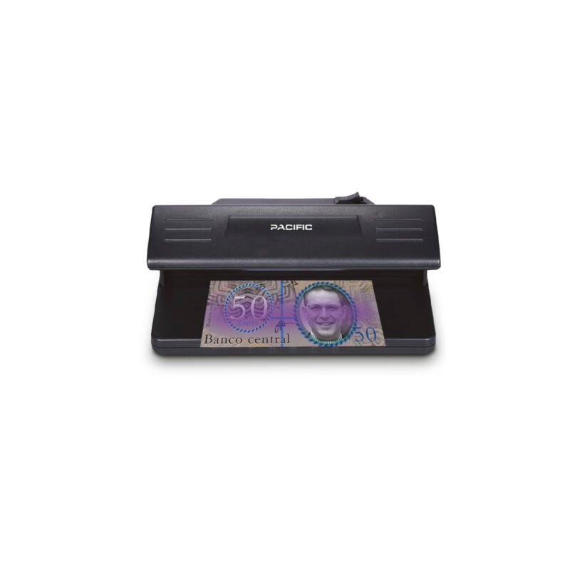 detector de billetes falsos ultravioleta pacific, luz uv 365nm, consumo 4w, funciona con 4 pilas aa.