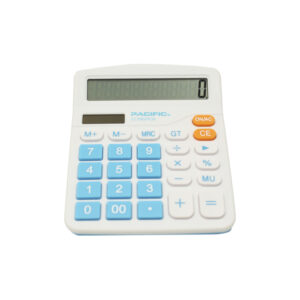 calculadora 12 digitos, funciones basicas, memoria y calculo de cadena. pila aa. light blue