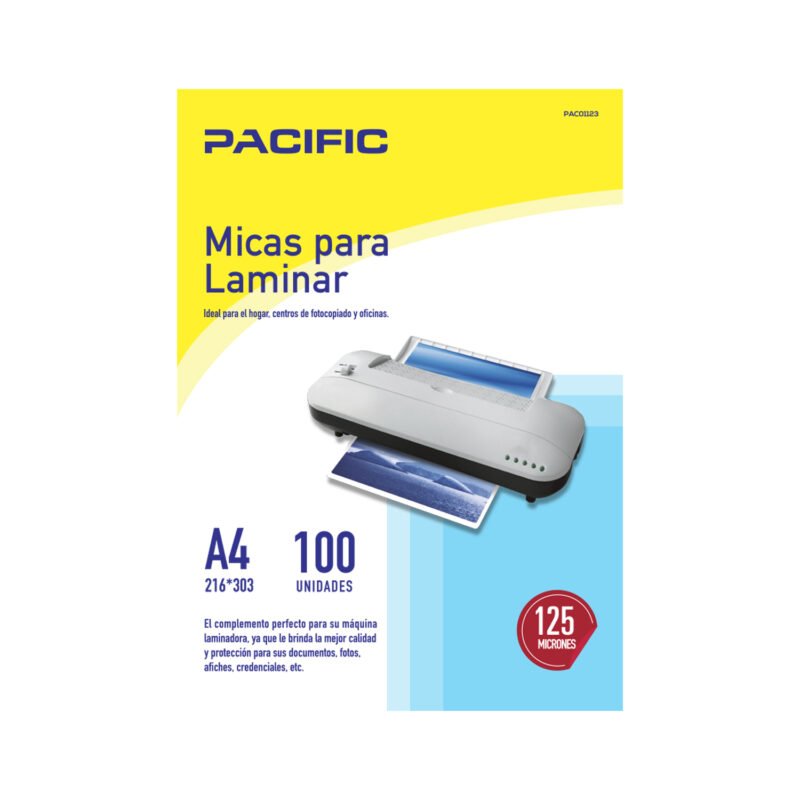 laminas termolaminadora pacific formato a4/125mic 100 un.
