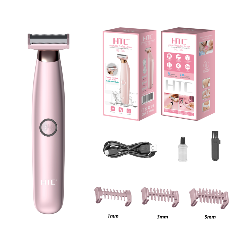afeitadora inalambrica htc, cuchilla doble filo, 3 peines 1/3/5mm, lavable y recargable tipo c, incluye cuchilla extra — vista 2