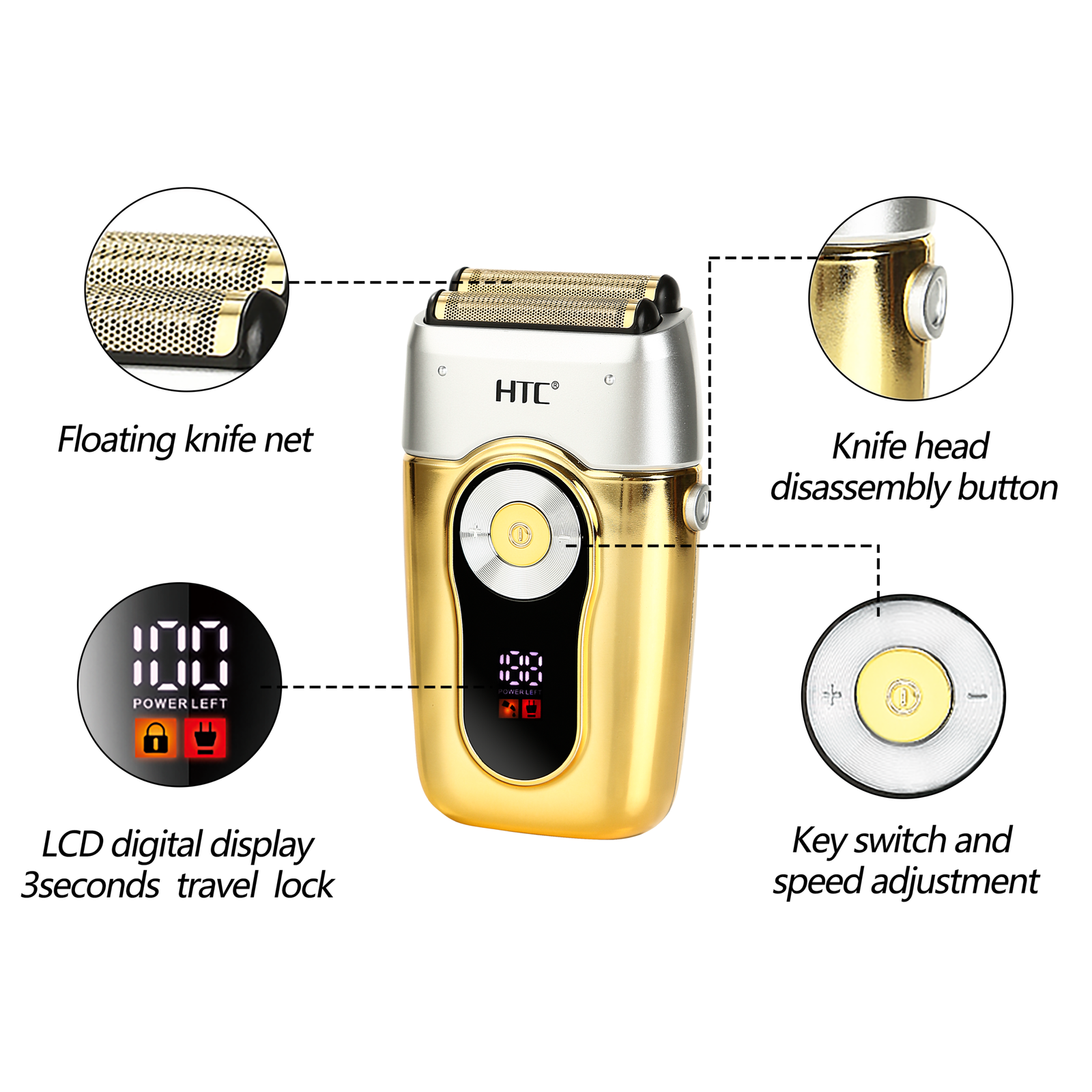 afeitadora inalambrica htc con doble lamina hipoalergenica, control de 3 velocidades, pantalla lcd y recargable tipo c afeitadora inalambrica htc con doble lamina hipoalergenica, control de 3 velocidades, pantalla lcd y recargable tipo c