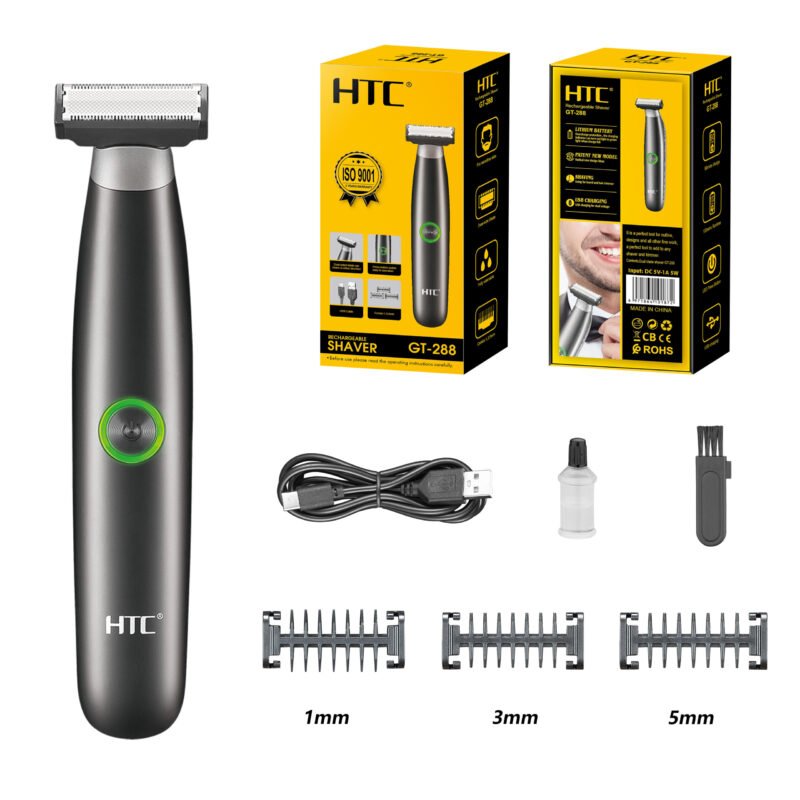 afeitadora inalambrica htc, cuchilla doble filo, 3 peines 1/3/5mm, lavable y carga tipo c. incluye cuchilla extra — vista 2