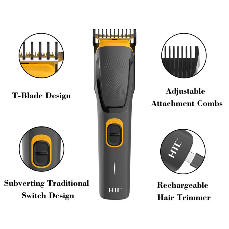 cortadora de pelo htc con peine de ajuste de 3 a 11mm, recargable tipo c — vista 3