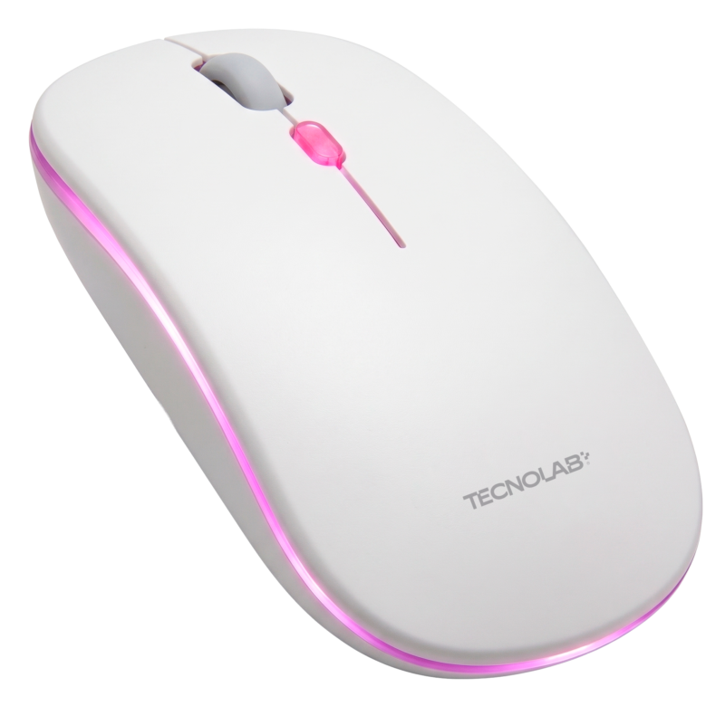 Mouse Óptico Silencioso Tecnolab RGB Dual (Bluetooth 5.2 + 2.4 GHz) Blanco — vista 3