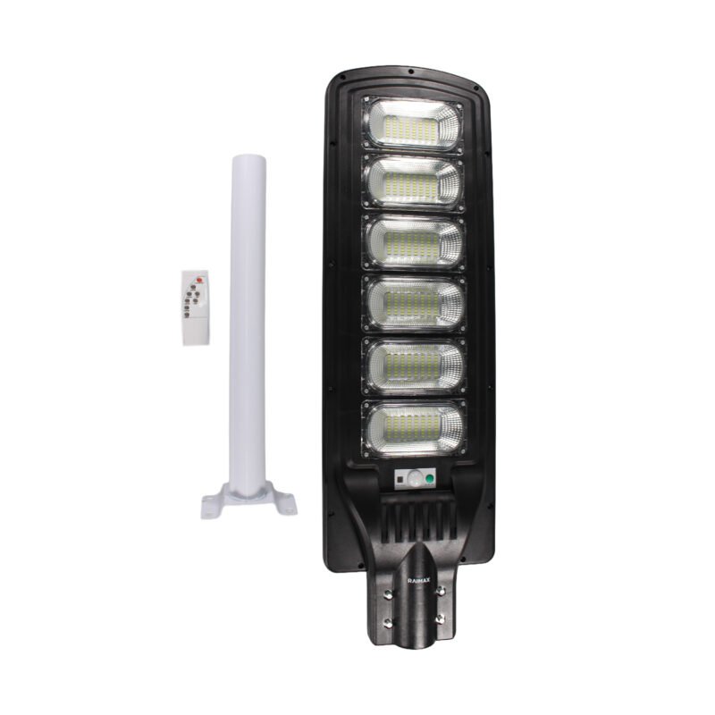 foco solar raimax de 360w de potencia, bateria de 18000mah, 2400 2600 lumenes, led 5730, proteccion ip65 con control remoto y soporte incluido — vista 2