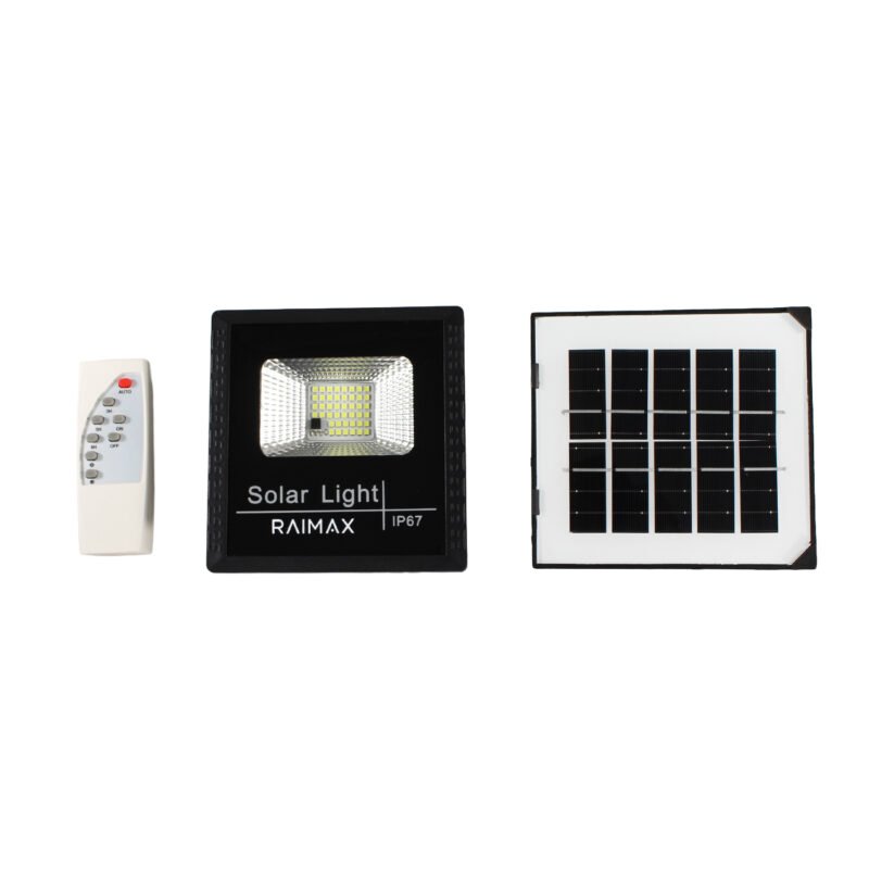 reflector solar raimax de 50w de potencia, bateria de 1200mah, led smd 2835, proteccion ip67 con control remoto incluido — vista 2