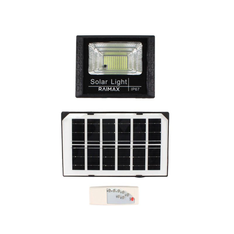 reflector solar raimax de 100w de potencia, bateria de 1500mah, led smd 2835, proteccion ip67 con control remoto incluido — vista 2