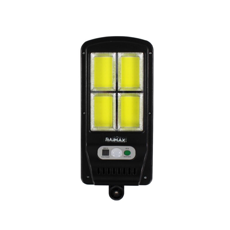foco solar raimax de 50w de potencia, bateria de 1200mah, proteccion ip65, con sensor de movimiento, 4 paneles led y control remoto incluido — vista 3