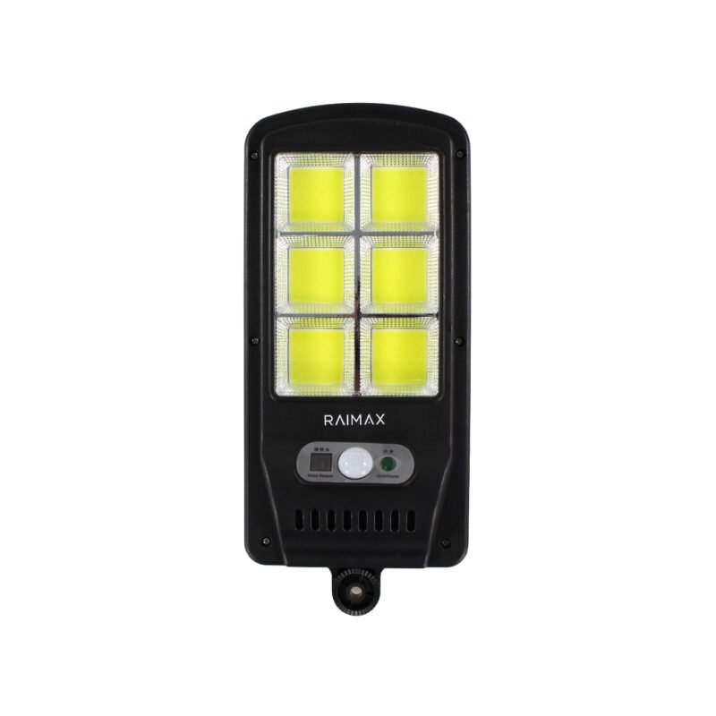 foco solar raimax de 50w de potencia, bateria de 1200mah, proteccion ip65, con sensor de movimiento, 6 paneles led y control remoto incluido — vista 2