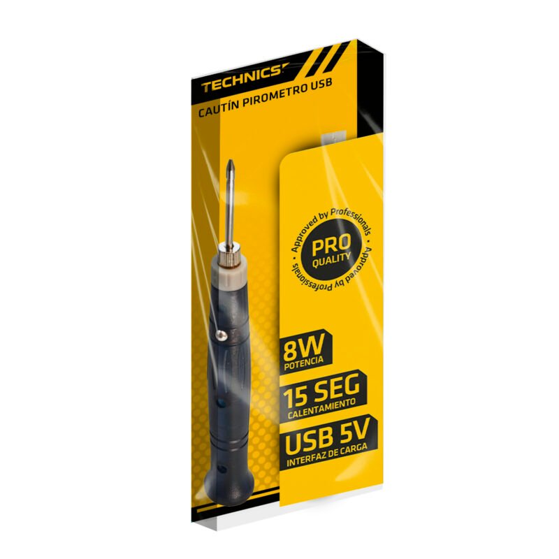 cautin usb technics 8w, interfaz de carga usb a, , 15 seg para temperatura max y 30 seg enfriamiento. — vista 3