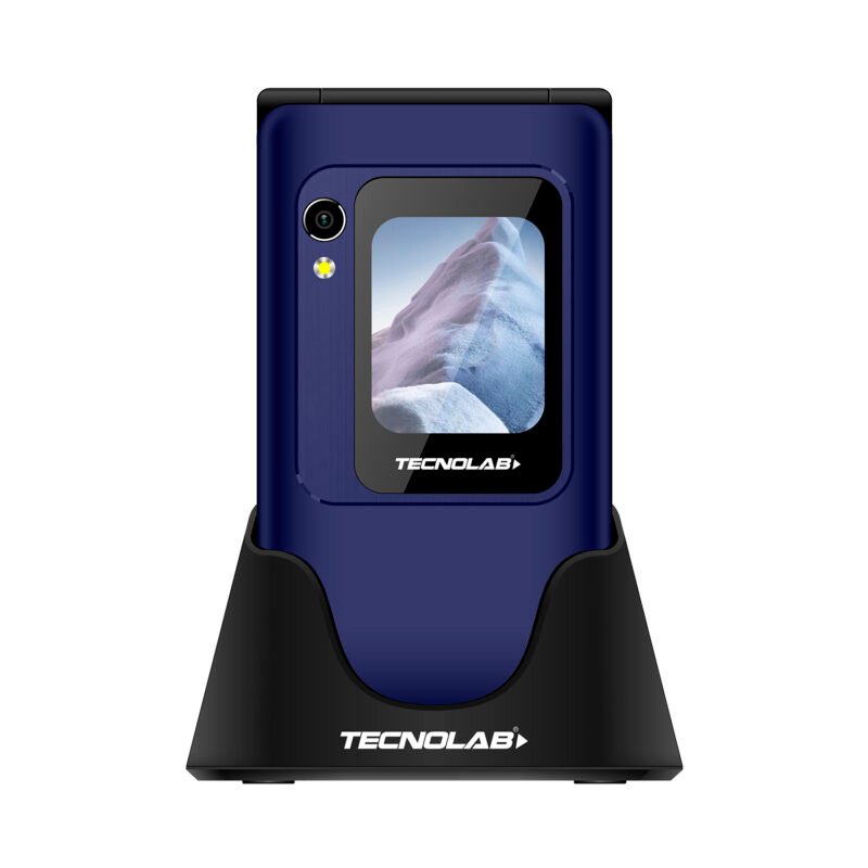 telefono senior 4g, doble pantalla 2.8 y 1.77", sim dual, boton sos, entrada tipo c, camara 0.3mp, bateria 1400mah, memoria 128 + 48mb con potenciador de audio blue
