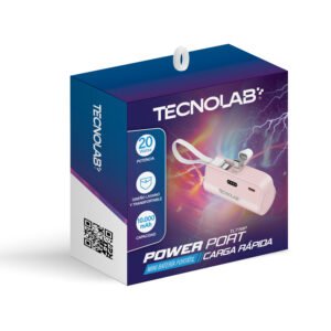 power bank tecnolab usb tipo c y lightning pink
