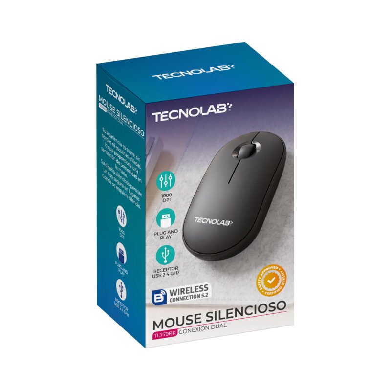 Mouse Silencioso Tecnolab Dual Bluetooth 5.2 + 2.4 GHz Black