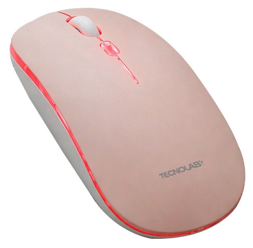 Mouse Óptico Silencioso Tecnolab RGB Dual (Bluetooth 5.2 + 2.4 GHz) Rosa — vista 3