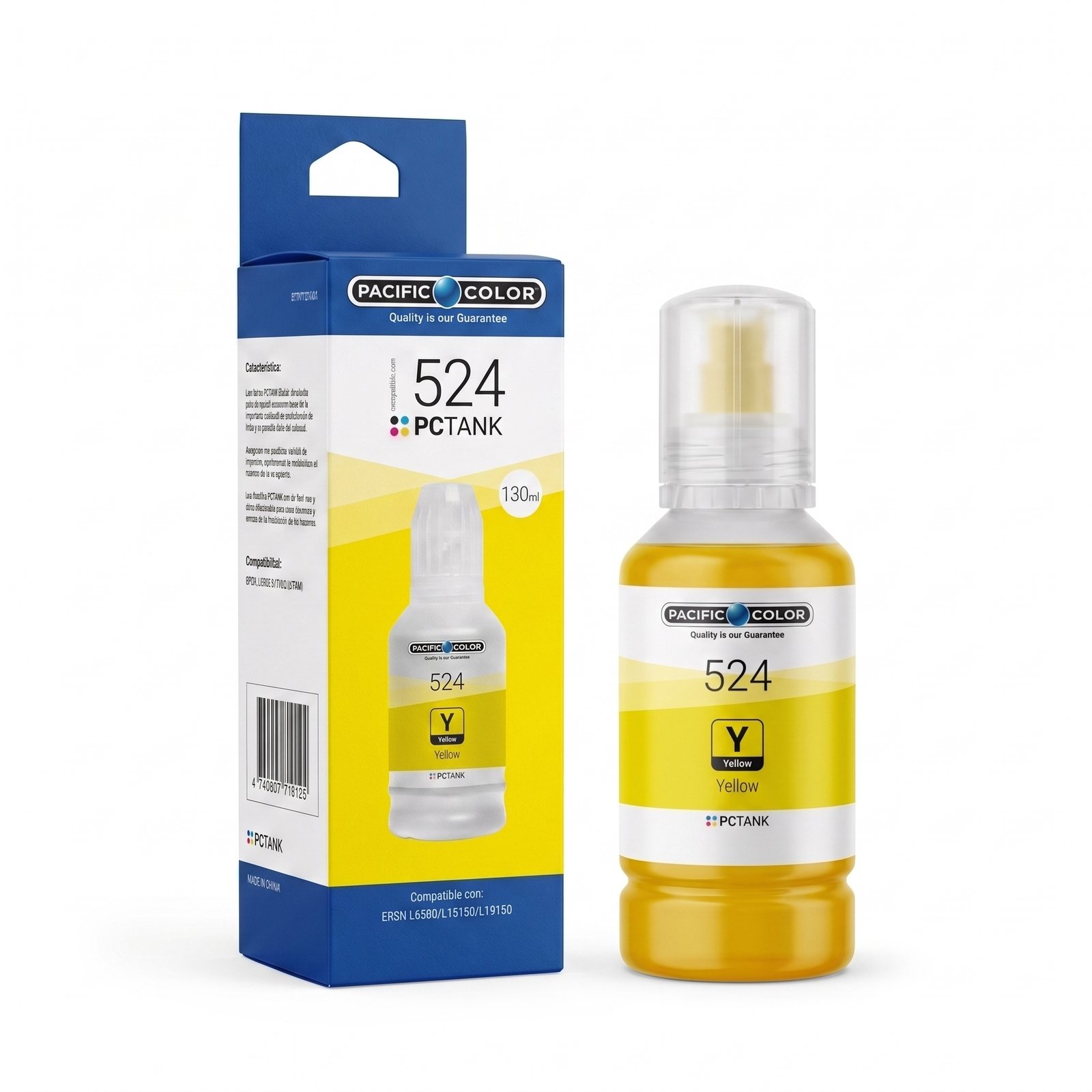 Botella de Tinta Pacific Color 524 Y (Compatible Epson) Botella de Tinta Pacific Color 524 Y (Compatible Epson)