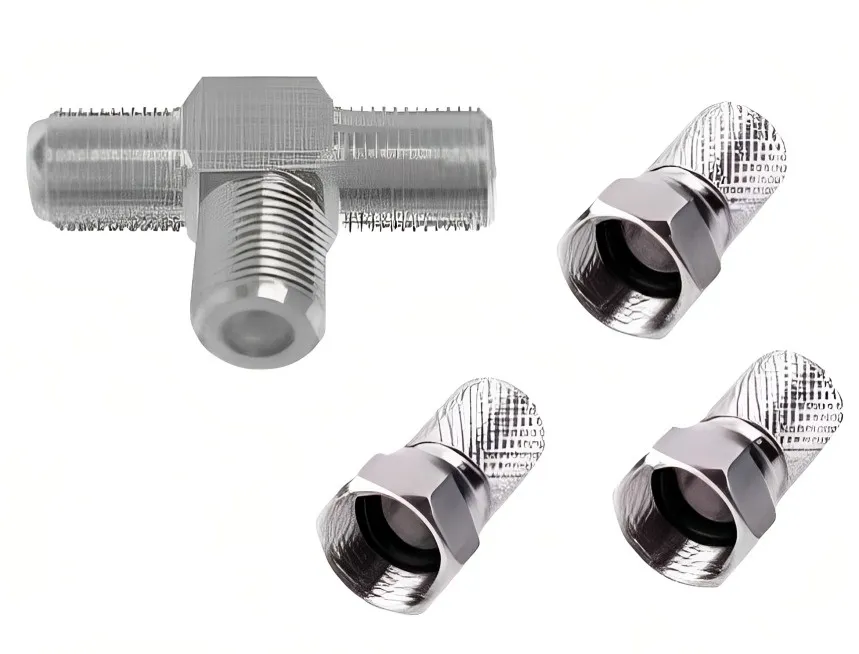 conector coaxial t + 3 puntas de union rg 6 conector coaxial t + 3 puntas de union rg 6