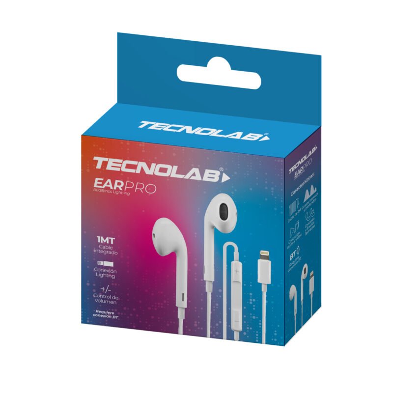 audifono tecnolab lightning, compatibles con iphone, cable de 1m, requiere emparejar por bt.