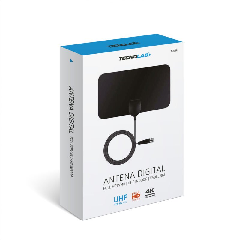 antena digital tecnolab para tv exterior, color, 3 5 db, material plastico cable 3 mts. black