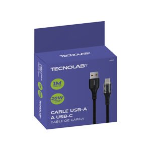 cable tecnolab usb a tipo c, 20w, display led, trenzado 100% cobre, longitud 1 m.