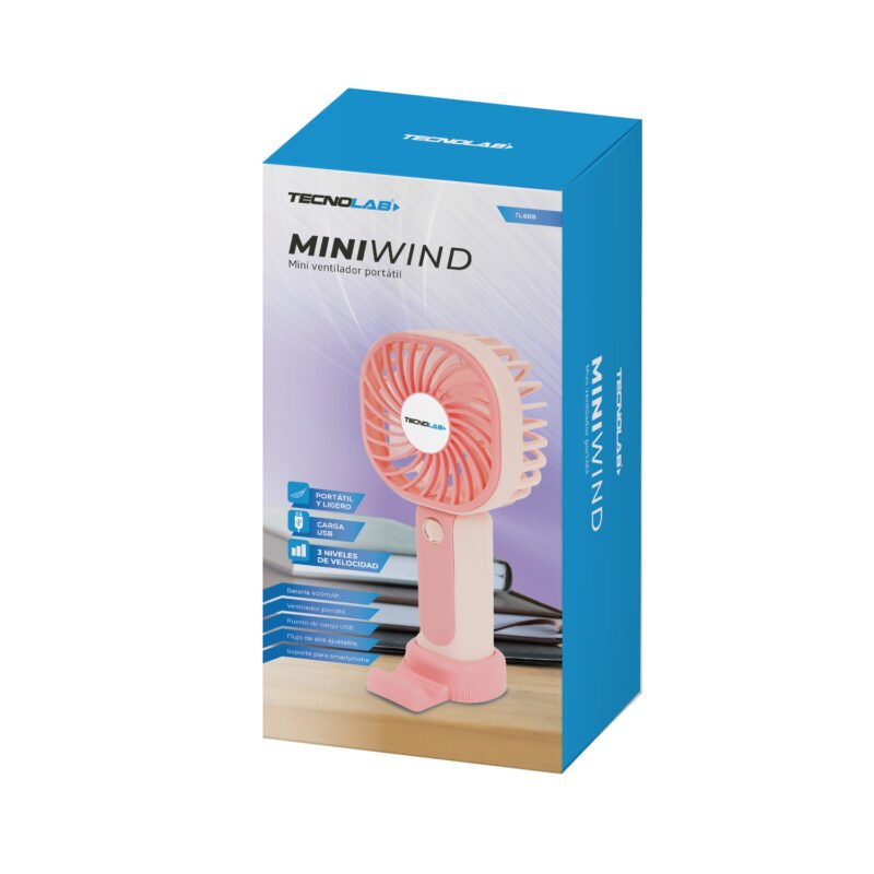 ventilador tecnolab portátil recargable usb pink — vista 3