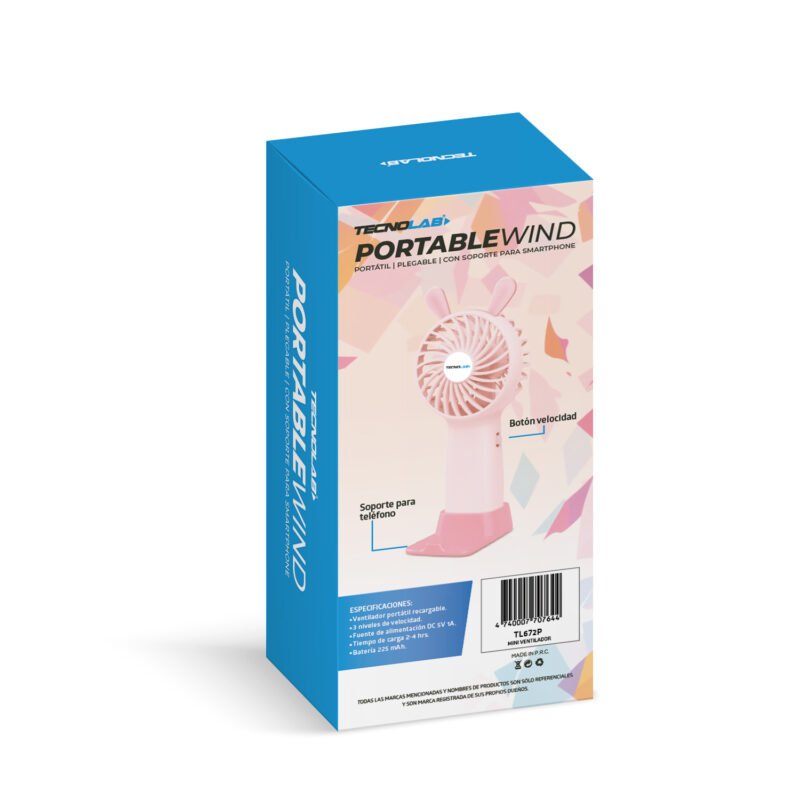 ventilador tecnolab portátil recargable pink — vista 5