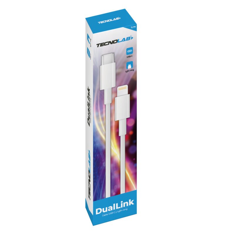 cable tecnolab 20w tipo c a lightning. 1 metro. white