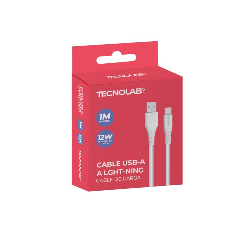 cable tecnolab 12w 2.4a usb a lightning. 1 metro. white