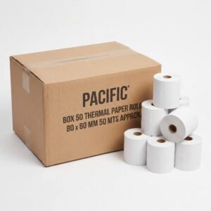 Caja de 50 Rollos de Papel Térmico Pacific 80x80 mm (50 mts)