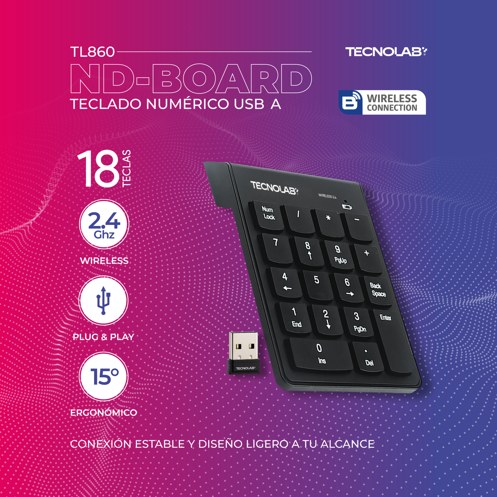 Teclado Numérico Wireless Tecnolab Teclado Numérico Wireless Tecnolab - Imagen 3