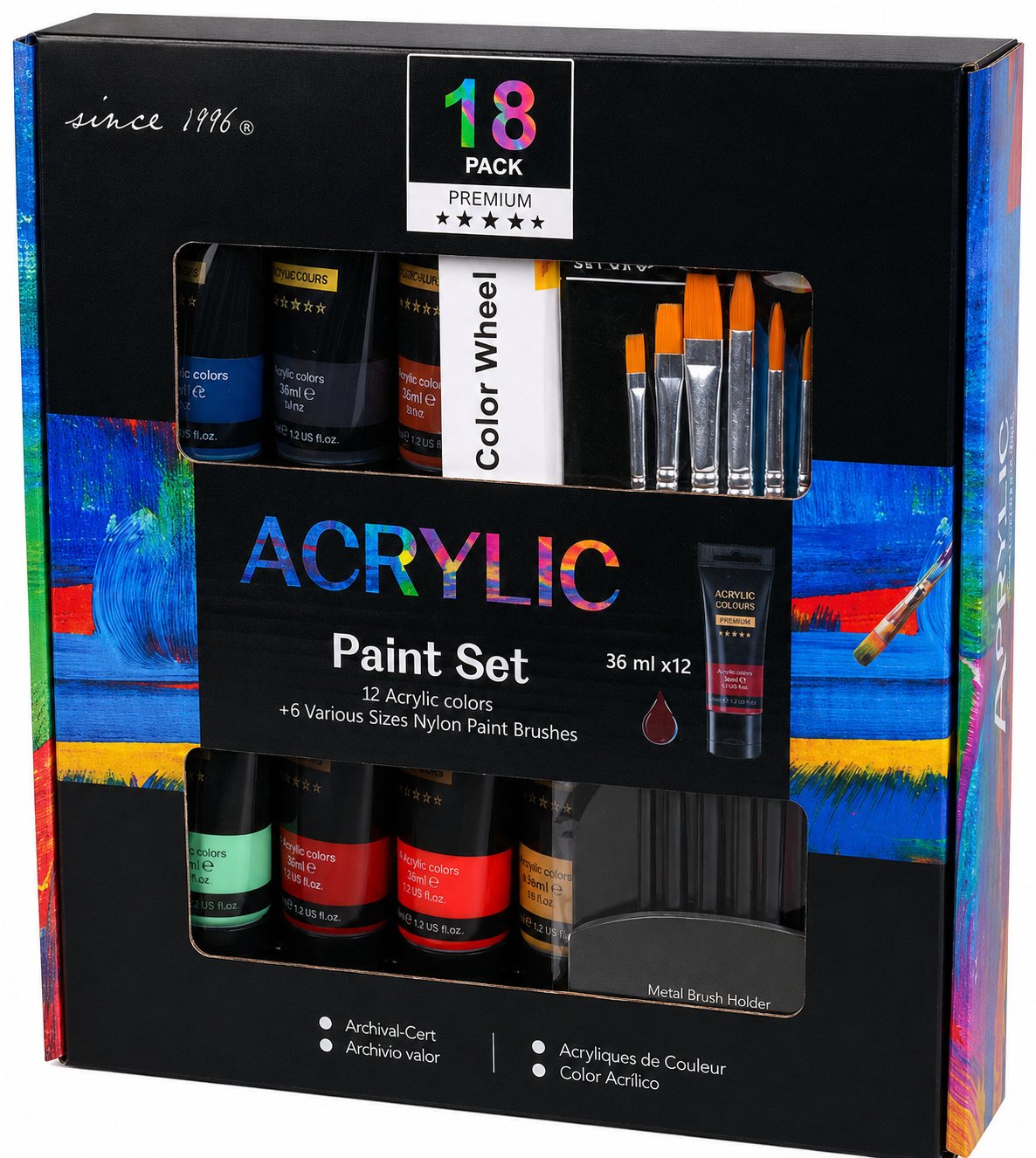 Set Pintura Acrílica Giorgione AC-352 · 12 Colores 36 ml + 6 Pinceles Set Pintura Acrílica Giorgione AC-352 · 12 Colores 36 ml + 6 Pinceles