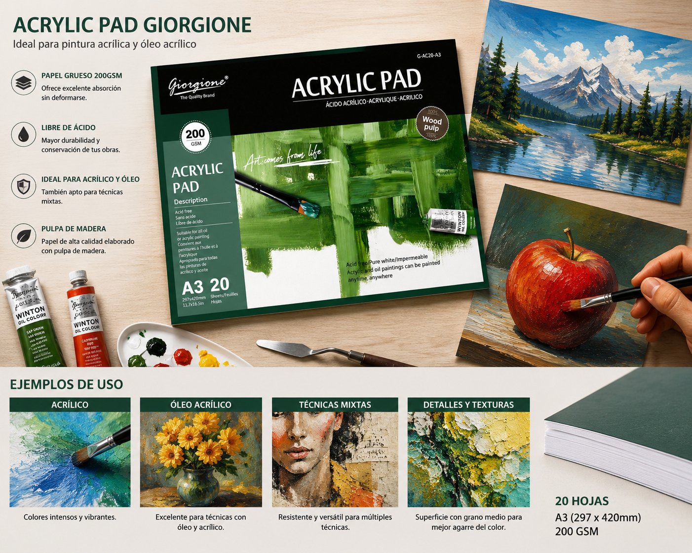 Block Acrílico Giorgione A3 200G (G-AC20) Block Acrílico Giorgione A3 200G (G-AC20) - Imagen 2