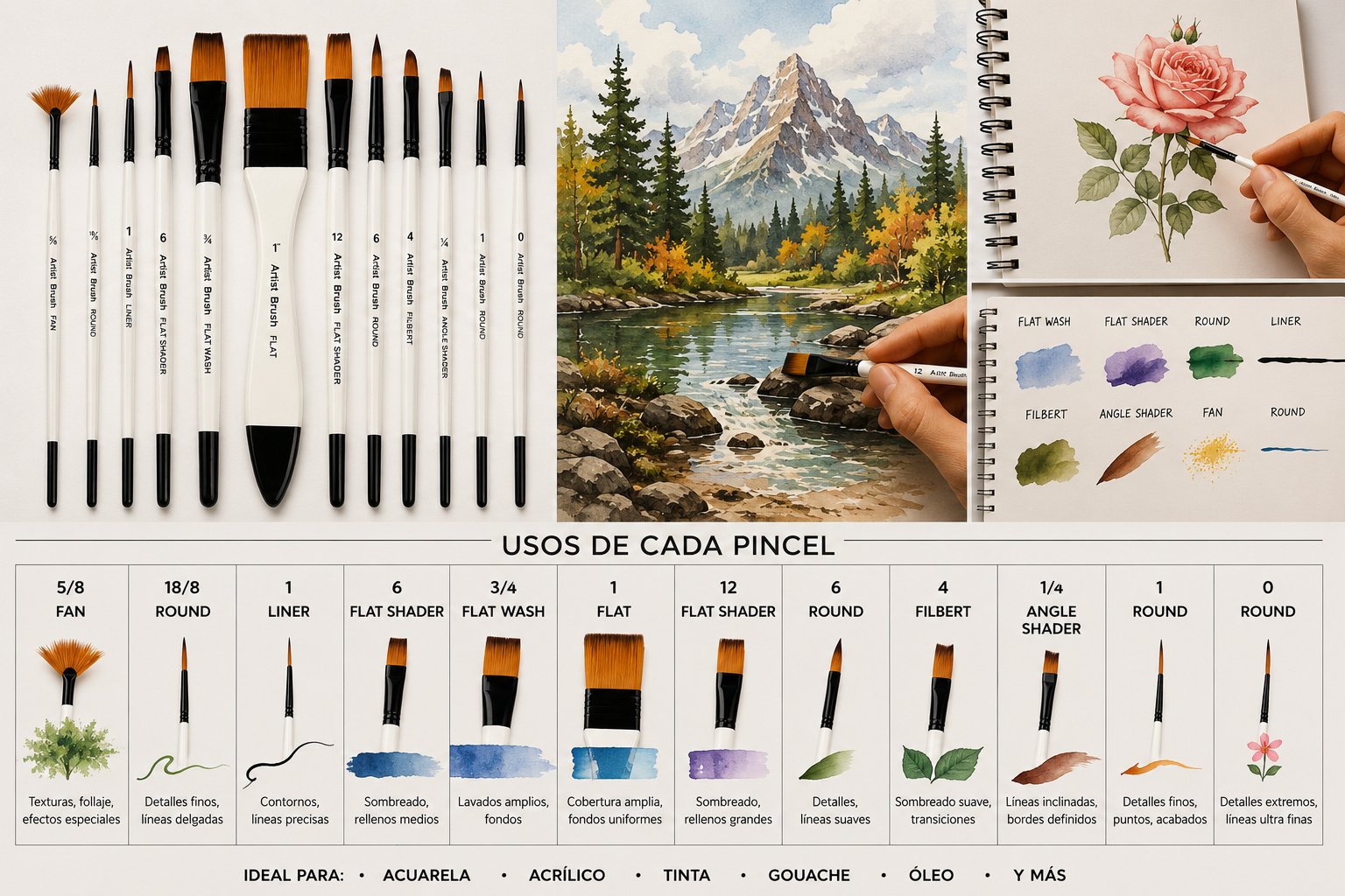 Set 11 Pinceles Giorgione G-F120 para Acrílico, Óleo y Acuarela con Estuche de Lona Set 11 Pinceles Giorgione G-F120 para Acrílico, Óleo y Acuarela con Estuche de Lona - Imagen 2