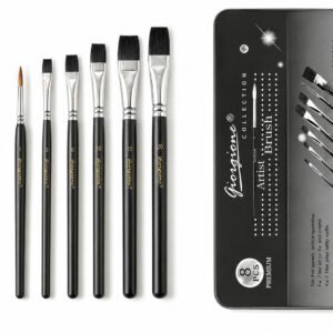 Set 8 Pinceles Giorgione MX001 Pelo Negro y Mango Negro en Estuche Metálico