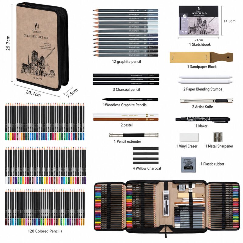 Set de Artista 148 Piezas Giorgione Sketching-Art con 120 Lápices de Color y Sketchbook — vista 3