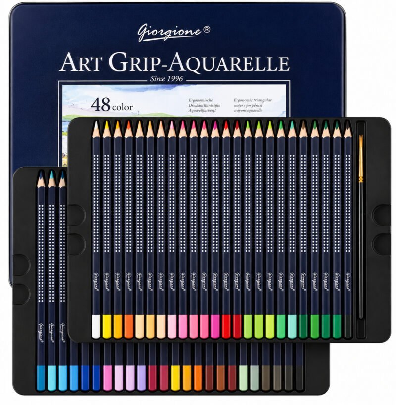 Set 48 Lápices de Color Acuarelables Giorgione Art Grip + Pincel en Caja Metálica
