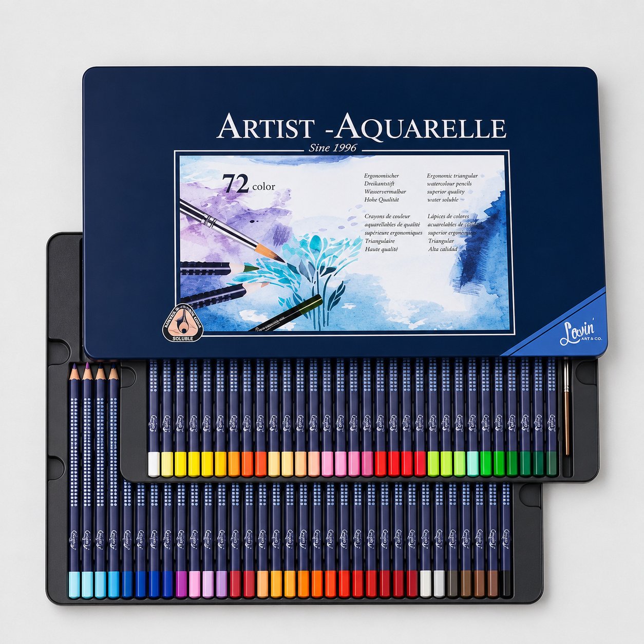 Set 72 Lápices de Color Acuarelables Giorgione Art Grip + Pincel en Caja Metálica Set 72 Lápices de Color Acuarelables Giorgione Art Grip + Pincel en Caja Metálica