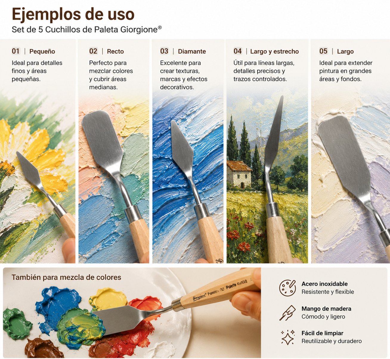 Set de 5 Espátulas Giorgione (Mango de Madera) Set de 5 Espátulas Giorgione (Mango de Madera) - Imagen 4