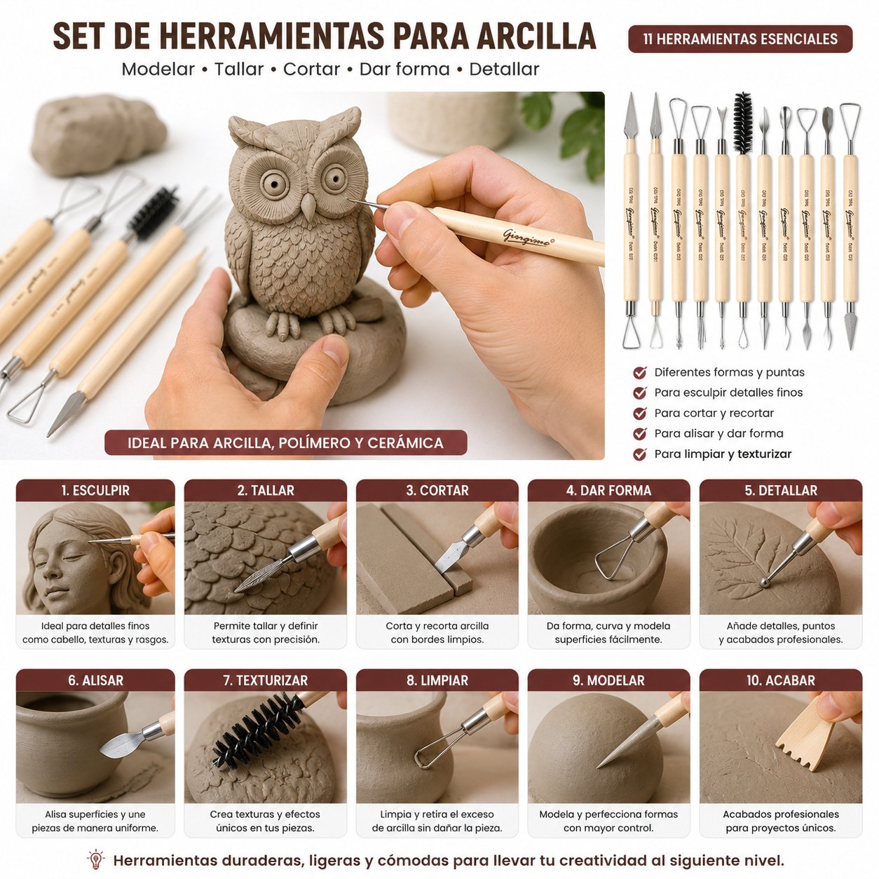 Set de Herramientas para Arcilla Giorgione G-Y0001 (11 Piezas) Set de Herramientas para Arcilla Giorgione G-Y0001 (11 Piezas) - Imagen 3