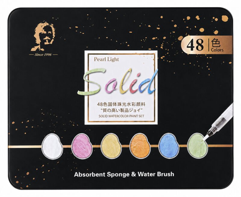 Set 48 Colores Acuarela Sólida Perlada Giorgione Pearl Light Solid con Papel