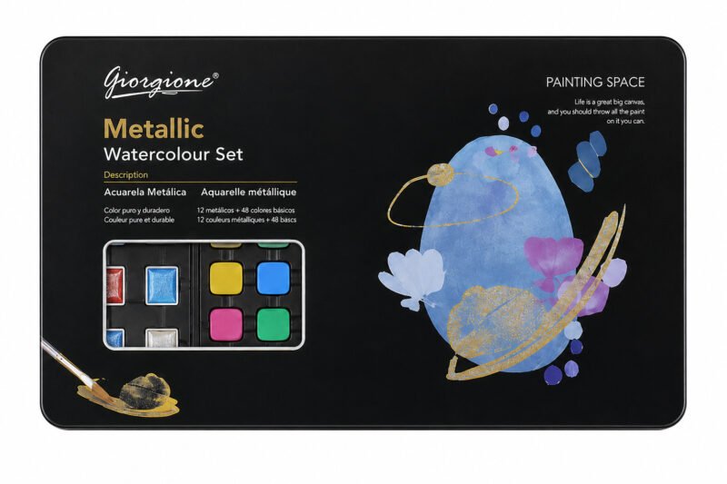 Set 60 Colores Acuarela Metálica Giorgione ZG · 12 Metálicos + 48 Básicos